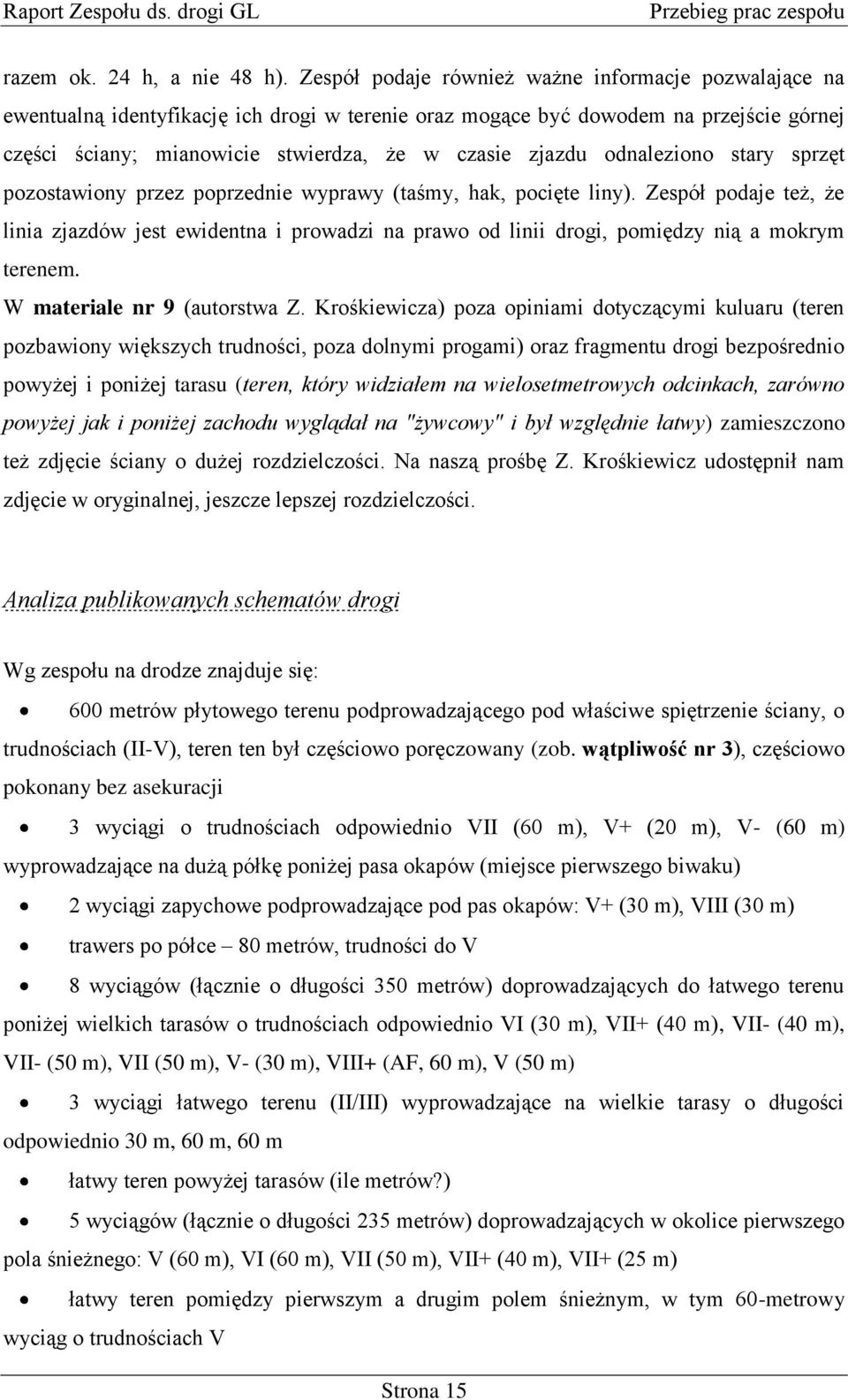 odnaleziono stary sprzęt pozostawiony przez poprzednie wyprawy (taśmy, hak, pocięte liny).