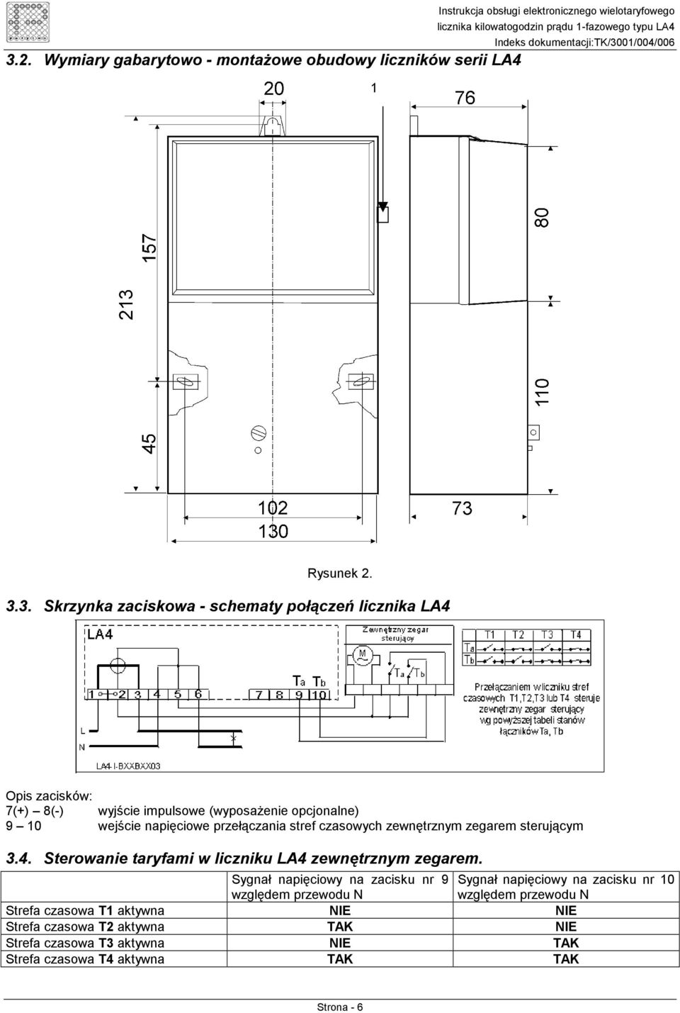 sterującym 3.4. Sterowanie taryfami w liczniku LA4 zewnętrznym zegarem.