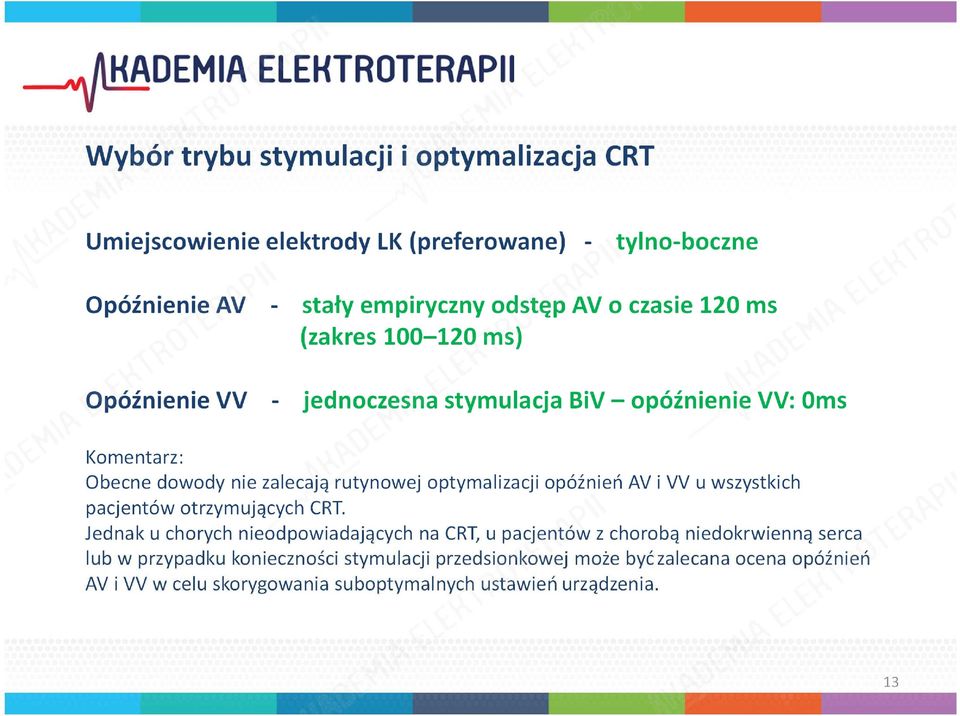 optymalizacji opóźnieńav i VV u wszystkich pacjentów otrzymujących CRT.