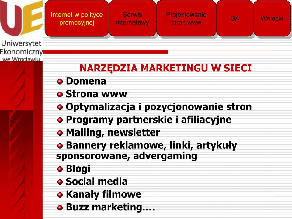 pozycjonowanie stron Programy partnerskie i afiliacyjne Mailing, newsletter Bannery