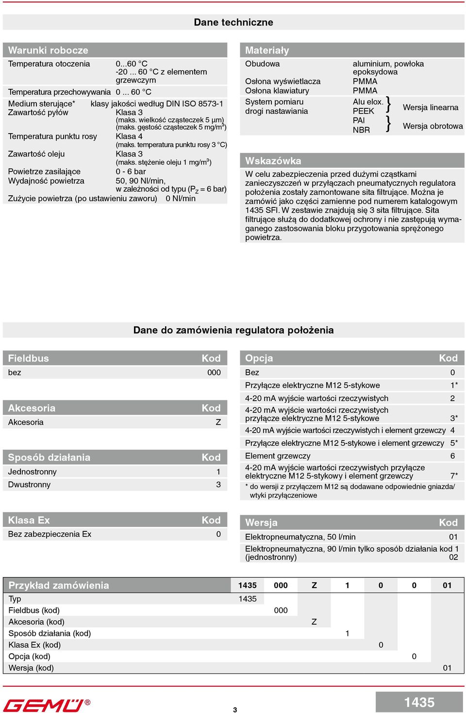 temperatura punktu rosy 3 C) awartość oleju Klasa 3 (maks.