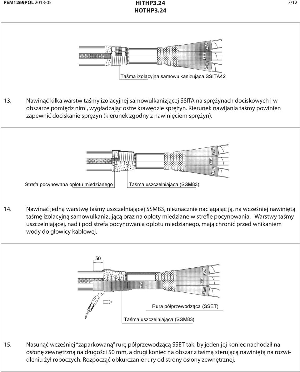 Kierunek nawijania taśmy powinien zapewnić dociskanie sprężyn (kierunek zgodny z nawinięciem sprężyn). Strefa pocynowana oplotu miedzianego Taśma uszczelniająca (SSM83) 14.