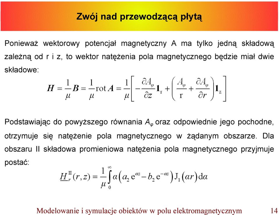 pochodne, otrzymuje się natężenie pola magnetycznego w żądanym obszarze.