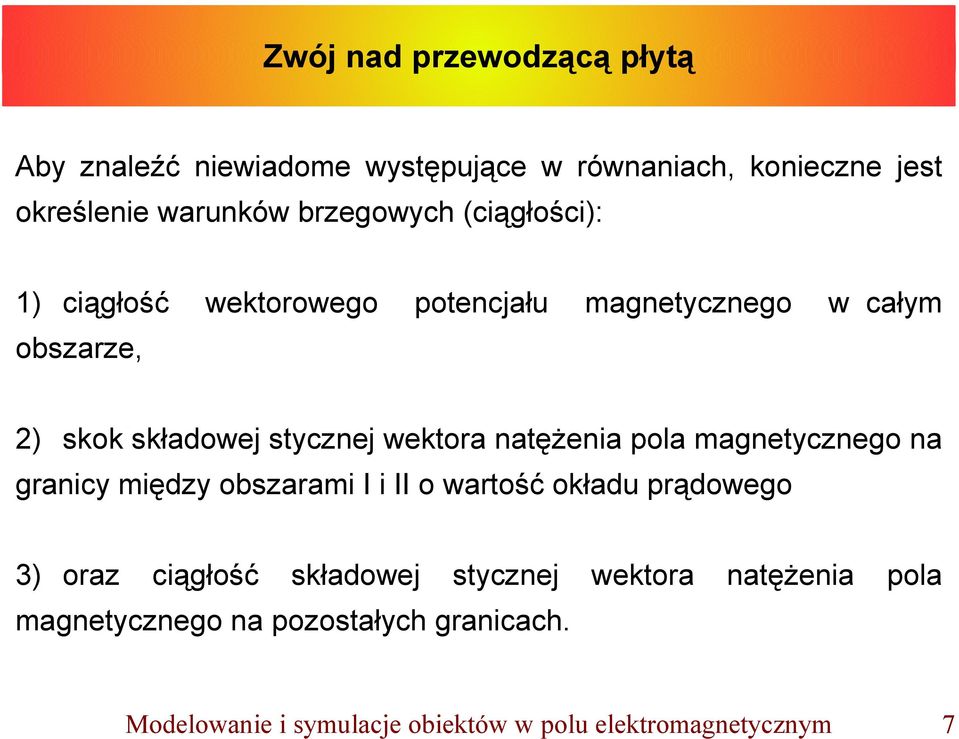 magnetycznego na granicy między obszarami I i II o wartość okładu prądowego 3) oraz ciągłość składowej stycznej