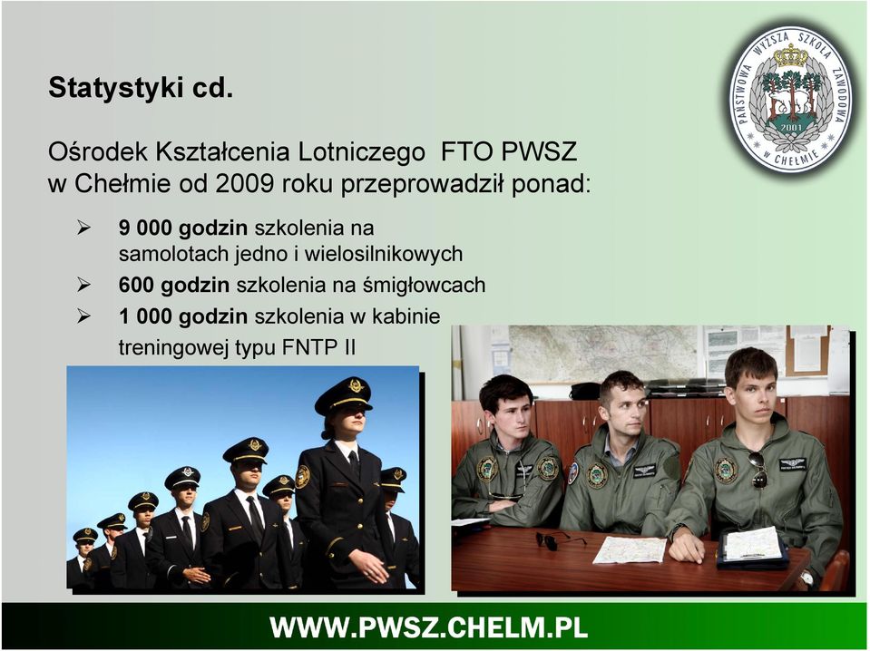 przeprowadził ponad: 9 000 godzin szkolenia na samolotach jedno