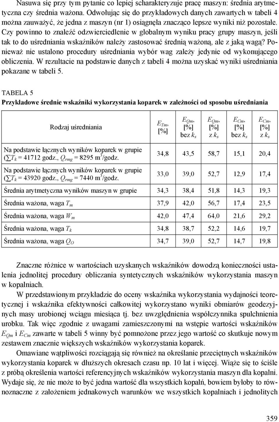 Czy powinno to znaleźć odzwierciedlenie w globalnym wyniku pracy grupy maszyn, jeśli tak to do uśredniania wskaźników należy zastosować średnią ważoną, ale z jaką wagą?