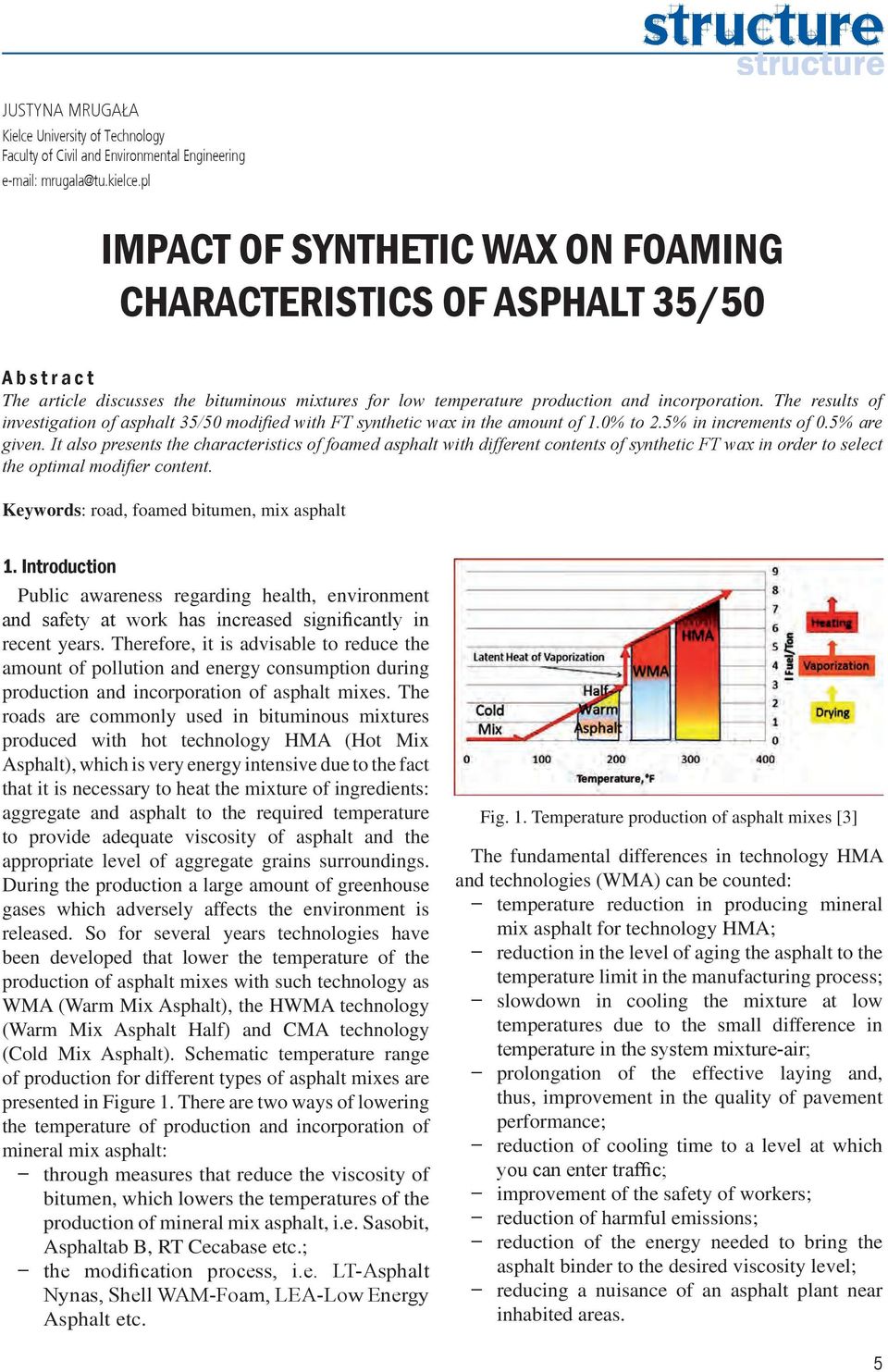 The results of investigation of asphalt 35/50 modified with FT synthetic wax in the amount of 1.0% to 2.5% in increments of 0.5% are given.