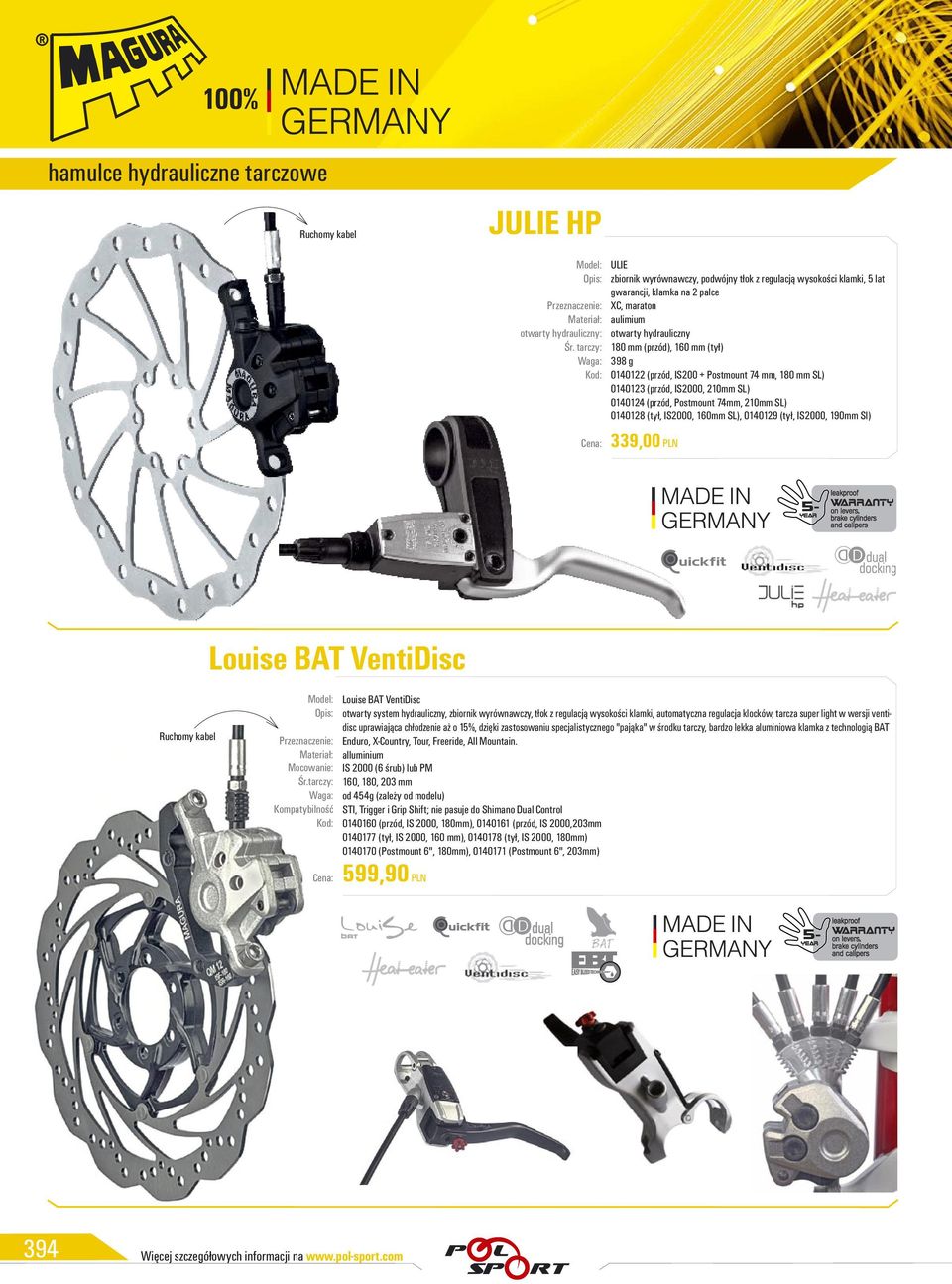 (przód, IS200 + Postmount 74 mm, 180 mm SL) 0140123 (przód, IS2000, 210mm SL) 0140124 (przód, Postmount 74mm, 210mm SL) 0140128 (tył, IS2000, 160mm SL), 0140129 (tył, IS2000, 190mm Sl) 339,00 PLN