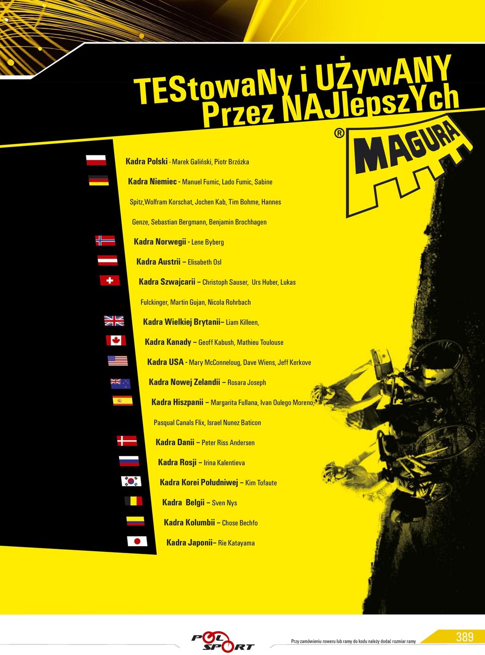 Wielkiej Brytanii Liam Killeen, Kadra Kanady Geoff Kabush, Mathieu Toulouse Kadra USA - Mary McConneloug, Dave Wiens, Jeff Kerkove Kadra Nowej Zelandii Rosara Joseph Kadra Hiszpanii Margarita