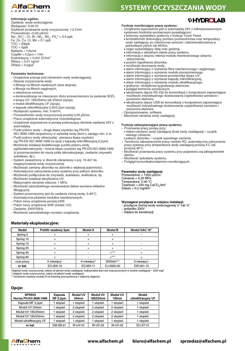 1 ppb TOC < 30ppb TOC < 5ppb * Bakterie < 1cfu/ml Cząstki > 0,2µm < 1/ml Endotoksyny < 0,001 EU/ml ** RNazy < 0,01 ng/ml ** DNazy < 4 pg/µl ** Urządzenie pracuje pod ciśnieniem wody wodociągowej.