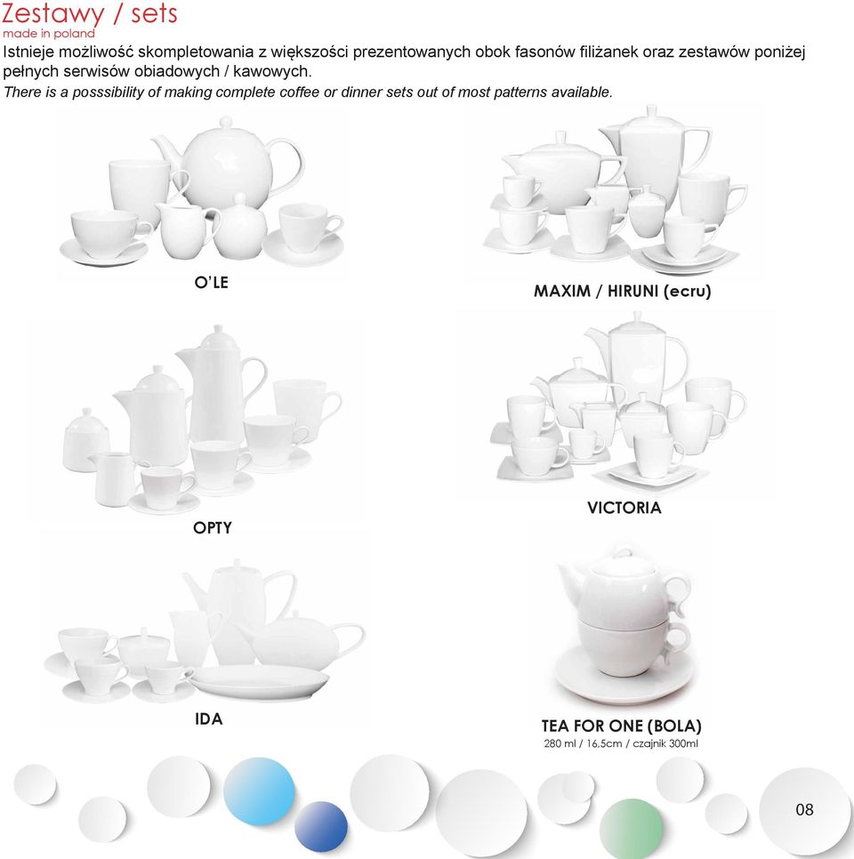 There is a posssibility of making complete coffee or dinner sets out of most patterns