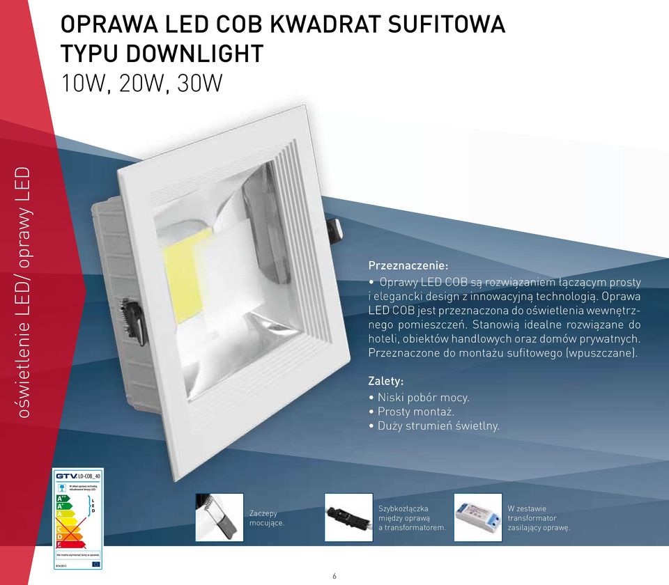 Stanowią idealne rozwiązane do hoteli, obiektów handlowych oraz domów prywatnych. Przeznaczone do montażu sufitowego (wpuszczane).