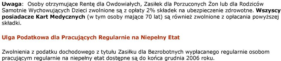 Wszyscy posiadacze Kart Medycznych (w tym osoby mające 70 lat) są również zwolnione z opłacania powyższej składki.