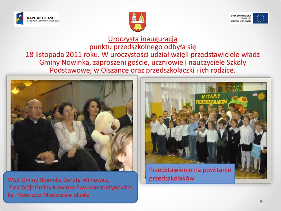 nauczyciele Szkoły Podstawowej w Olszance oraz przedszkolaczki i ich rodzice.