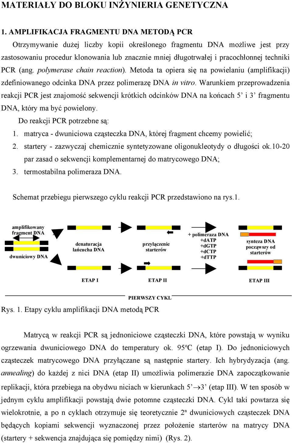 techniki PCR (ang. polymerase chain reaction). Metoda ta opiera się na powielaniu (amplifikacji) zdefiniowanego odcinka DNA przez polimerazę DNA in vitro.