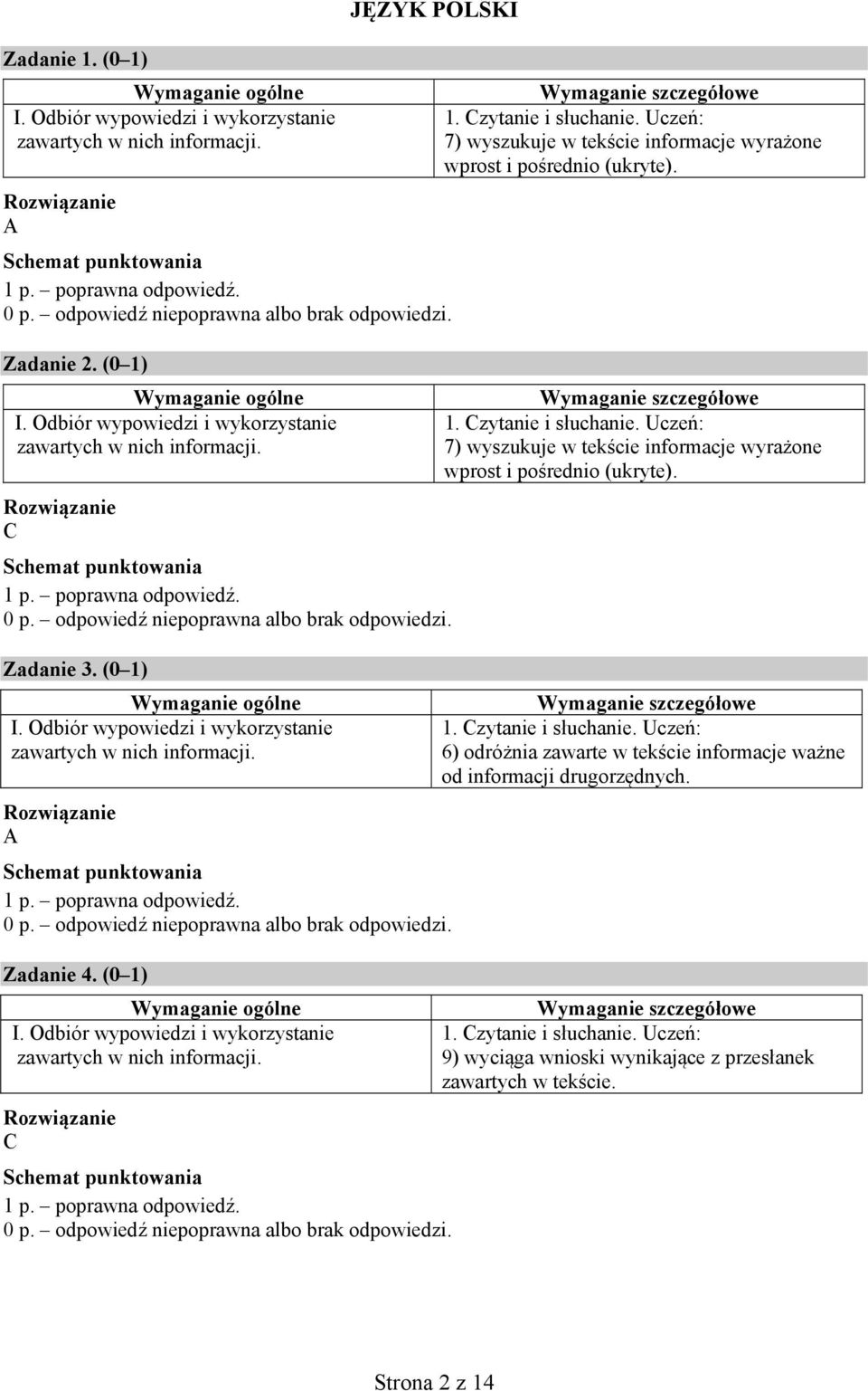 7) wyszukuje w tekście informacje wyrażone wprost i pośrednio (ukryte).