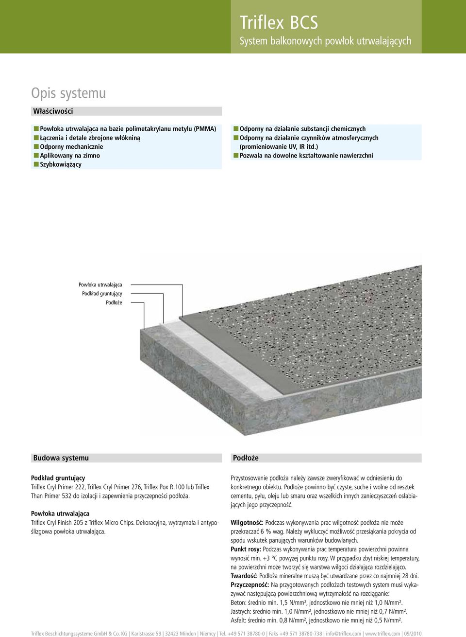 ) Pozwala na dowolne kształtowanie nawierzchni Powłoka utrwalająca Budowa systemu Triflex Cryl Primer 222, Triflex Cryl Primer 276, Triflex Pox R 100 lub Triflex Than Primer 532 do izolacji i
