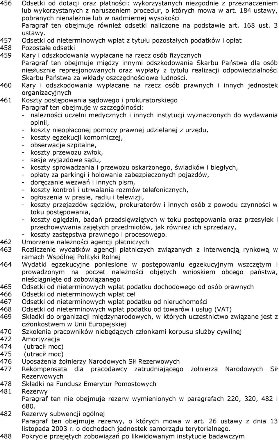 457 Odsetki od nieterminowych wpłat z tytułu pozostałych podatków i opłat 458 Pozostałe odsetki 459 Kary i odszkodowania wypłacane na rzecz osób fizycznych Paragraf ten obejmuje między innymi