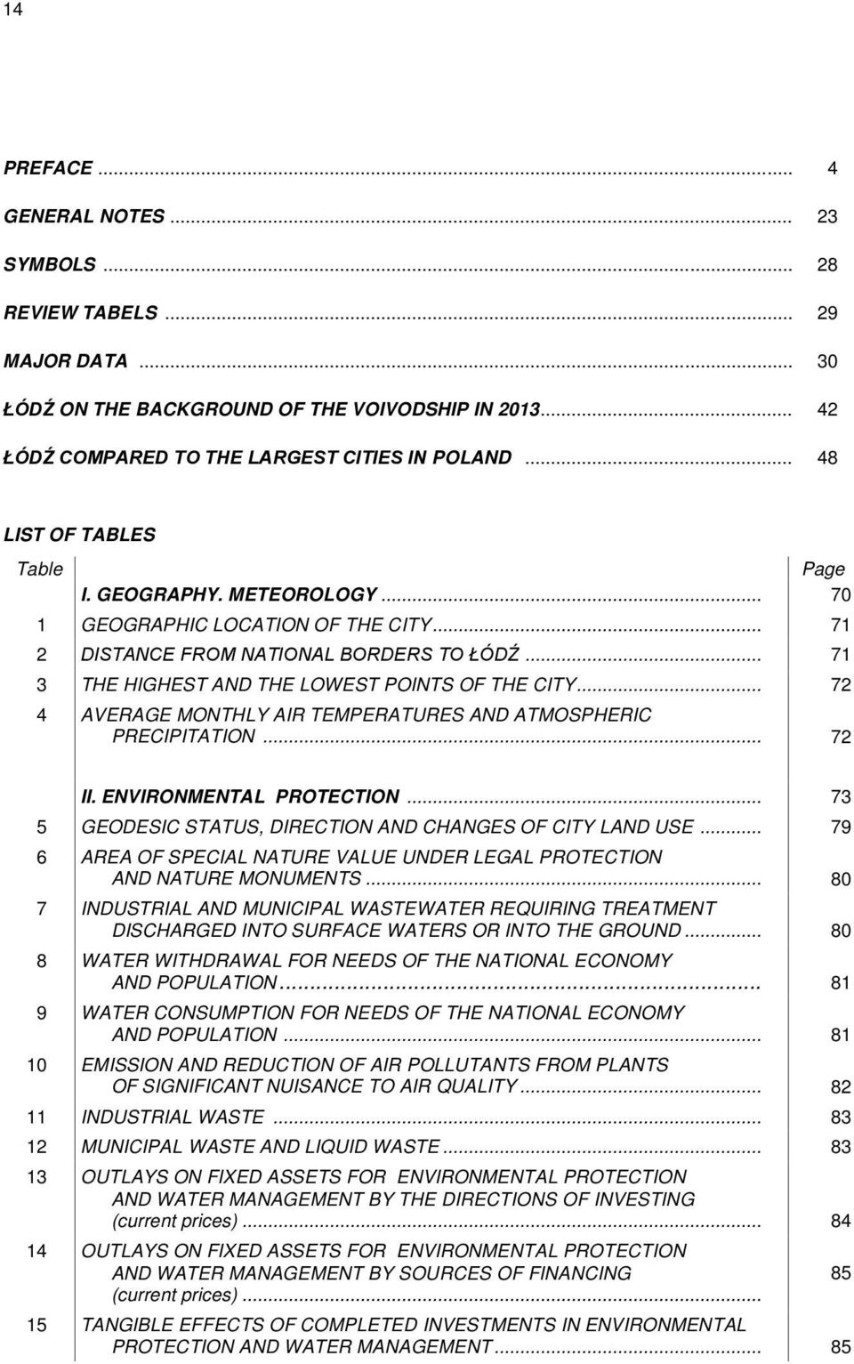 .. 72 4 AVERAGE MONTHLY AIR TEMPERATURES AND ATMOSPHERIC PRECIPITATION... 72 II. ENVIRONMENTAL PROTECTION... 73 5 GEODESIC STATUS, DIRECTION AND CHANGES OF CITY LAND USE.