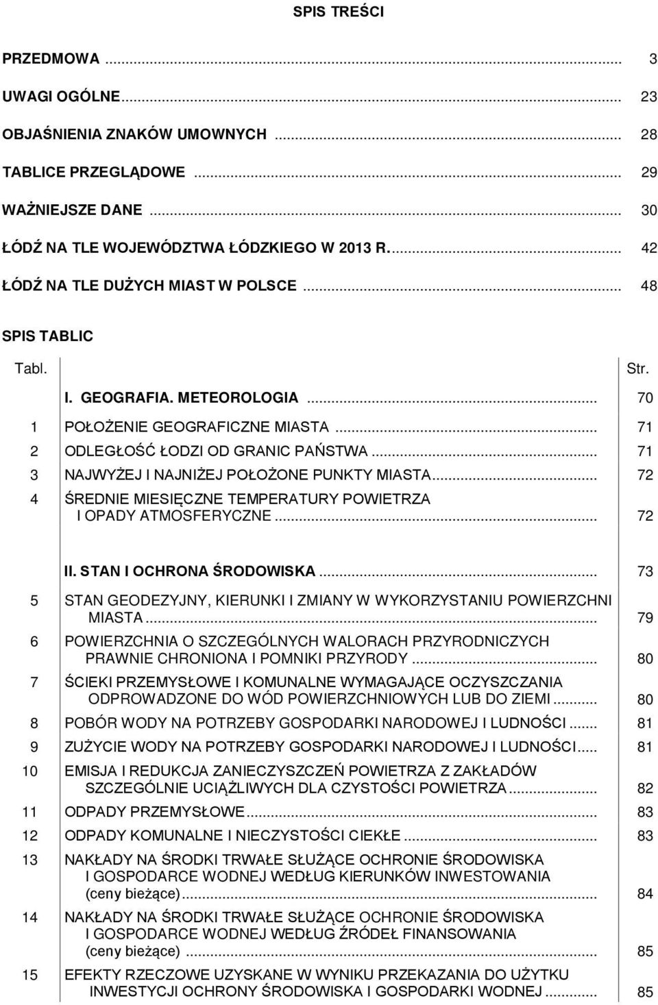 .. 71 3 NAJWYŻEJ I NAJNIŻEJ POŁOŻONE PUNKTY MIASTA... 72 4 ŚREDNIE MIESIĘCZNE TEMPERATURY POWIETRZA I OPADY ATMOSFERYCZNE... 72 Str. II. STAN I OCHRONA ŚRODOWISKA.