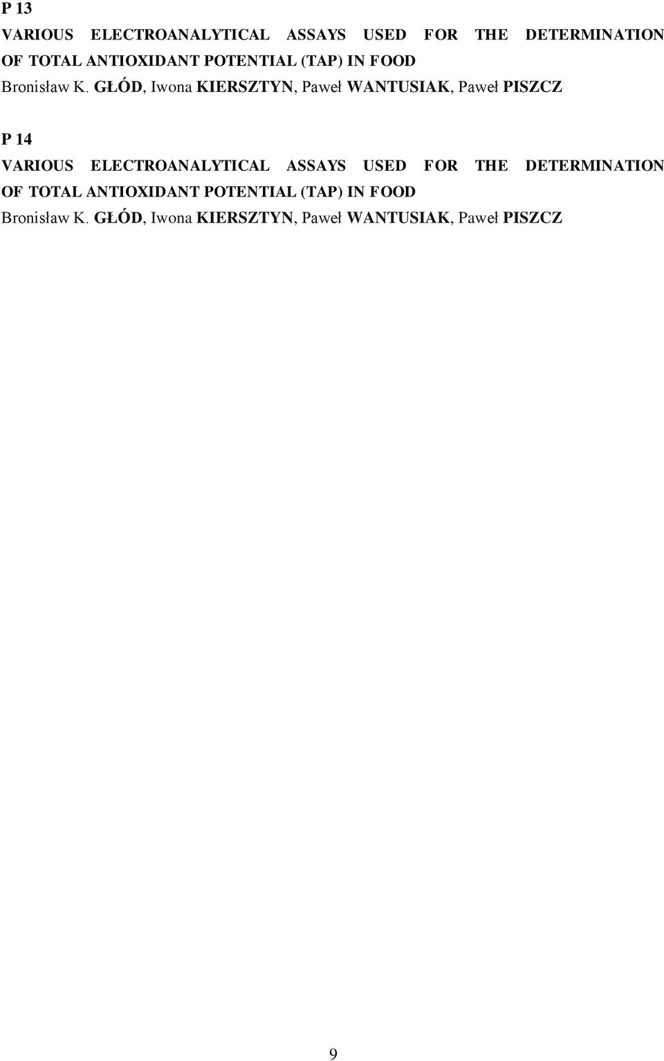 GŁÓD, Iwona KIERSZTYN, Paweł WANTUSIAK, Paweł PISZCZ P 14 VARIOUS ELECTROANALYTICAL
