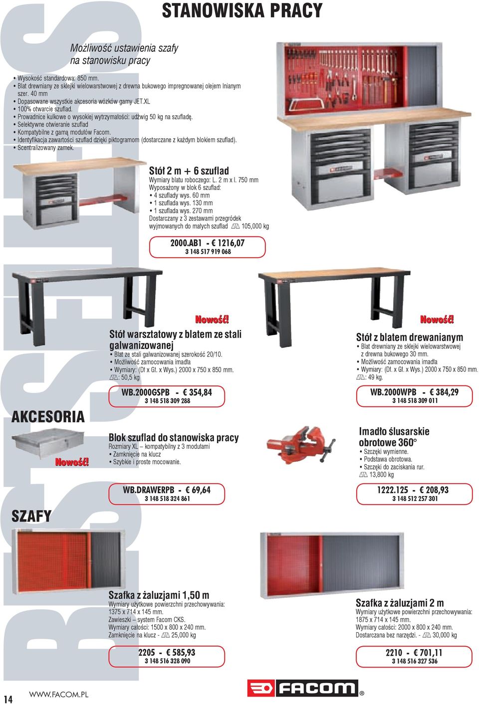 Identyfikacja zawartości szuflad dzięki piktogramom (dostarczane z każdym blokiem szuflad). Scentralizowany zamek.