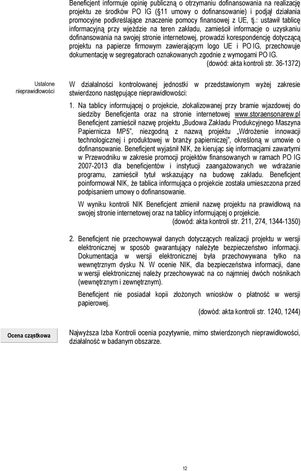 : ustawił tablicę informacyjną przy wjeździe na teren zakładu, zamieścił informacje o uzyskaniu dofinansowania na swojej stronie internetowej, prowadzi korespondencję dotyczącą projektu na papierze