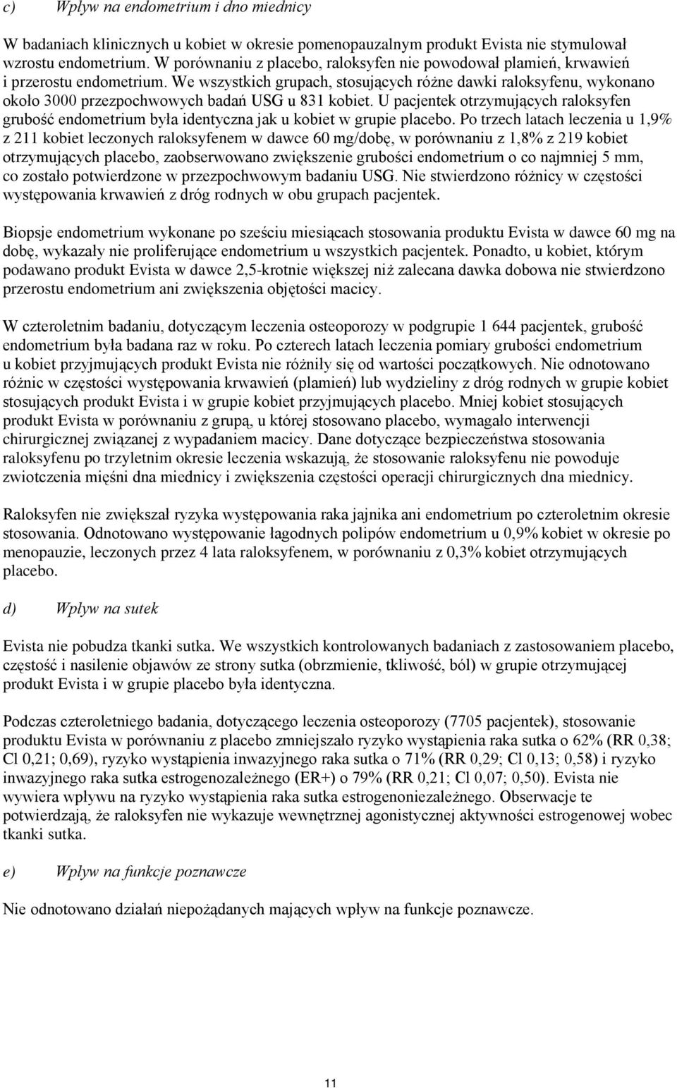 We wszystkich grupach, stosujących różne dawki raloksyfenu, wykonano około 3000 przezpochwowych badań USG u 831 kobiet.