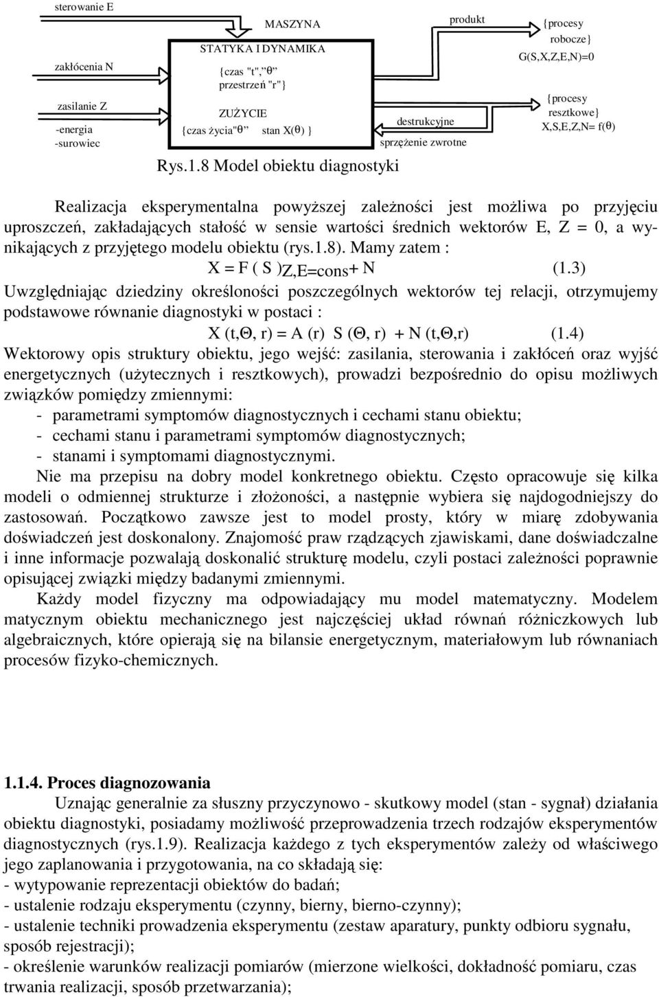 przyjciu uproszcze, zakładajcych stało w sensie wartoci rednich wektorów E, Z = 0, a wynikajcych z przyjtego modelu obiektu (rys..8). Mamy zatem : X = F ( S )Z,E=cons+ N (.