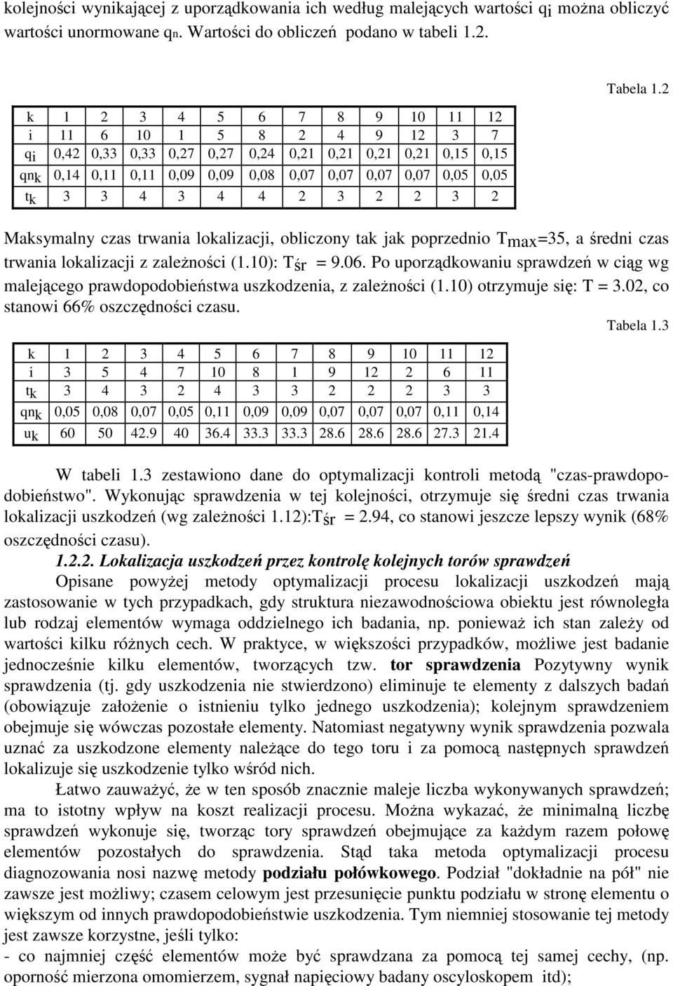 2 Maksymalny czas trwania lokalizacji, obliczony tak jak poprzednio Tmax=35, a redni czas trwania lokalizacji z zalenoci (.0): Tr = 9.06.