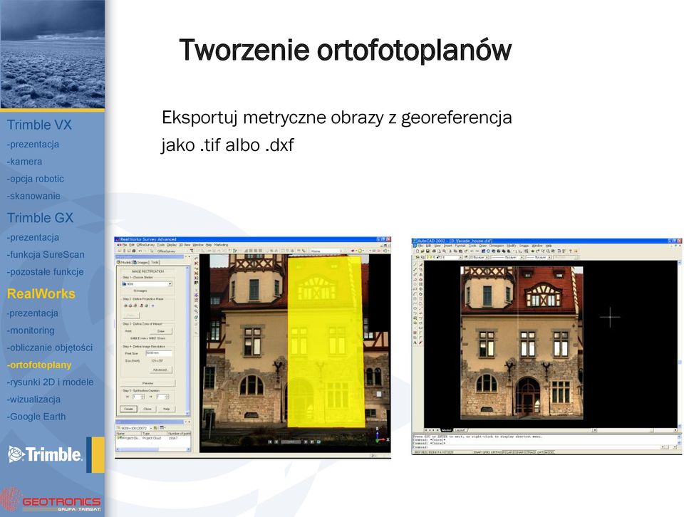 dxf -opcja robotic -skanowanie Trimble GX -funkcja SureScan -pozostałe