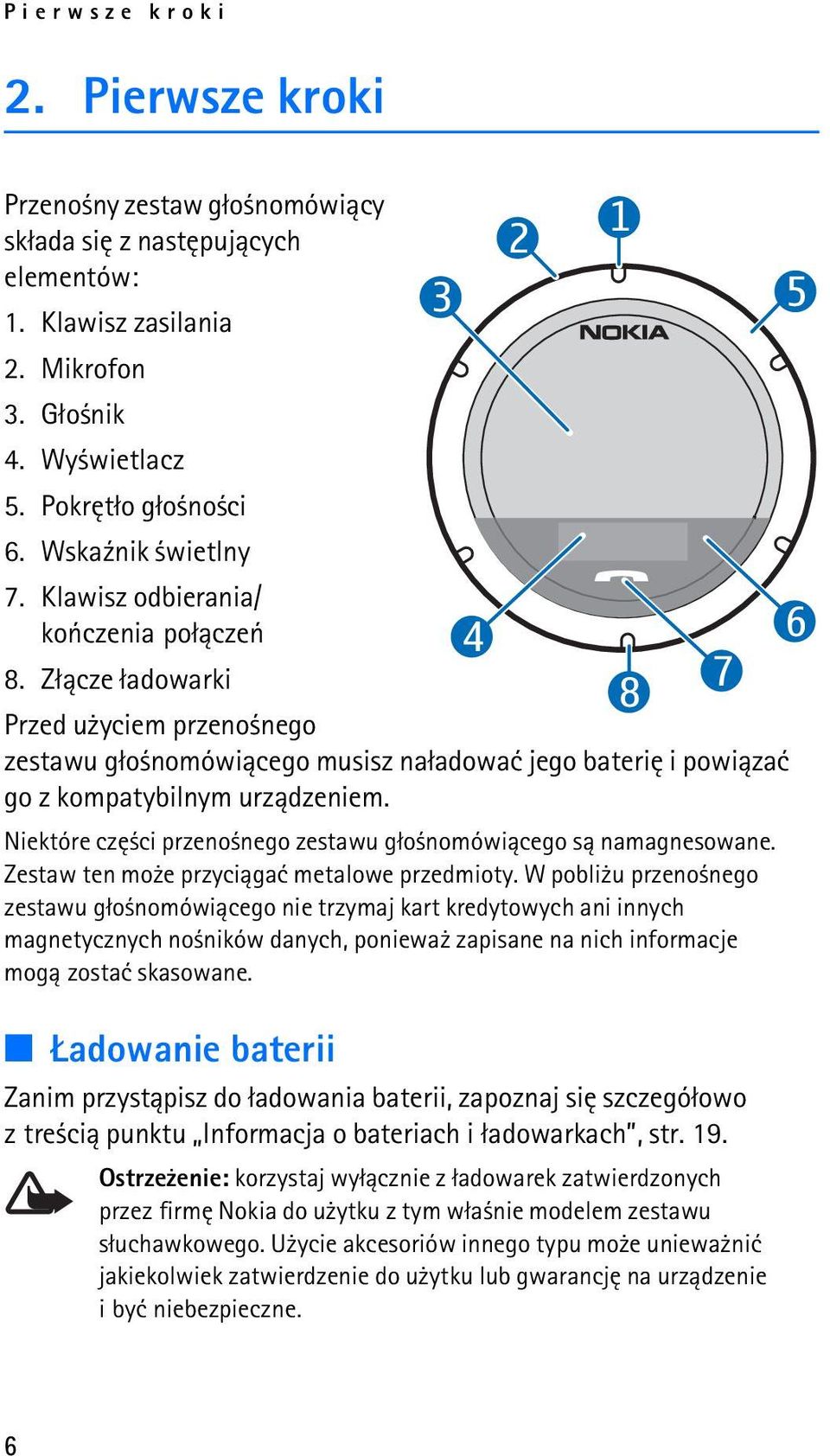 Z³±cze ³adowarki Przed u yciem przeno nego zestawu g³o nomówi±cego musisz na³adowaæ jego bateriê i powi±zaæ go z kompatybilnym urz±dzeniem.