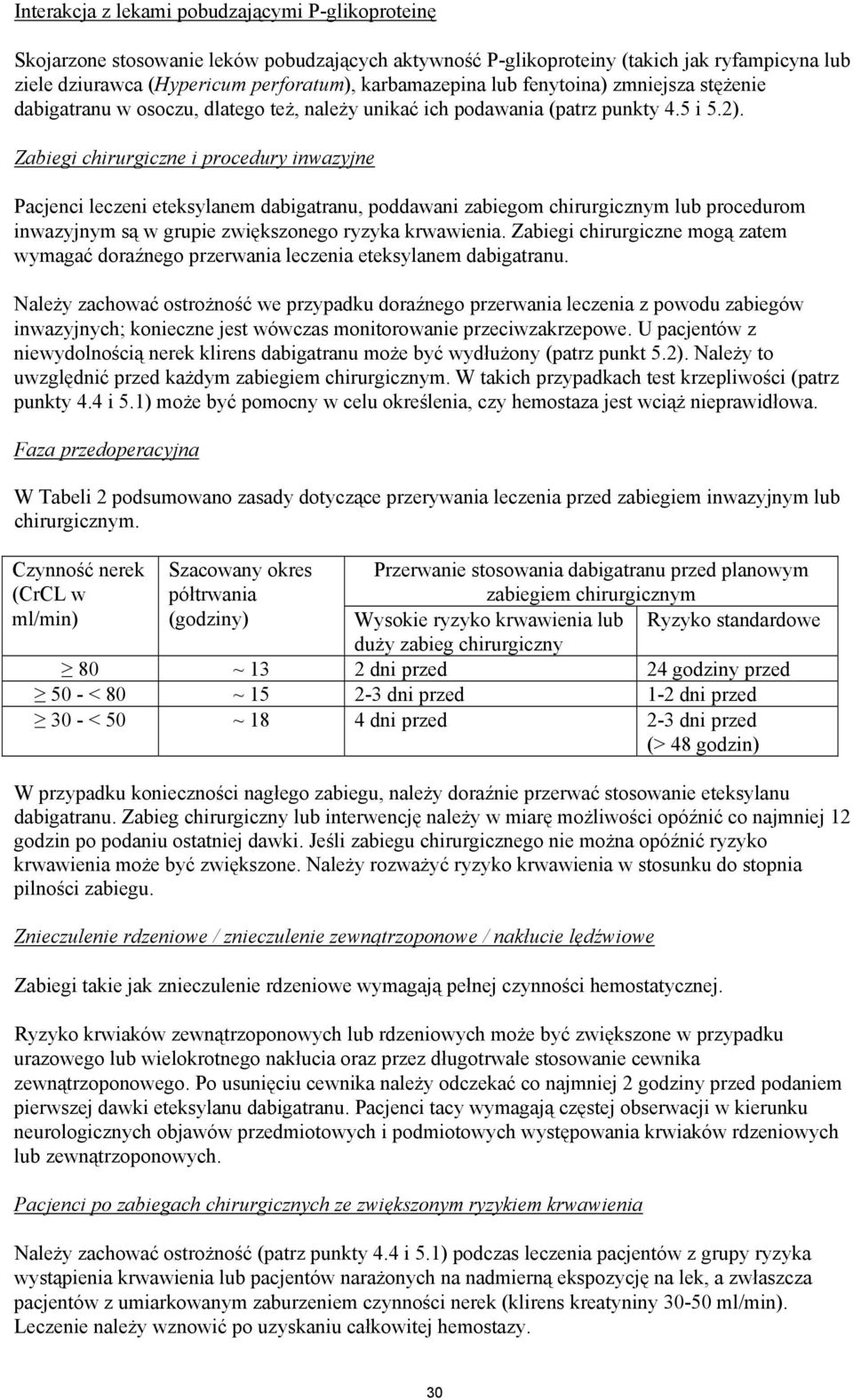 Zabiegi chirurgiczne i procedury inwazyjne Pacjenci leczeni eteksylanem dabigatranu, poddawani zabiegom chirurgicznym lub procedurom inwazyjnym są w grupie zwiększonego ryzyka krwawienia.