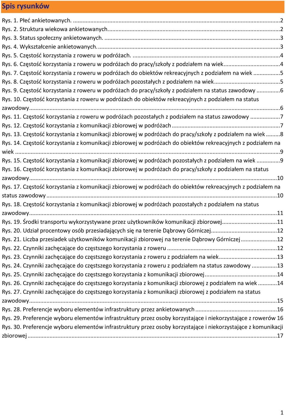 Częstość korzystania z roweru w podróżach do obiektów rekreacyjnych z podziałem na wiek... 5 Rys. 8. Częstość korzystania z roweru w podróżach pozostałych z podziałem na wiek... 5 Rys. 9.