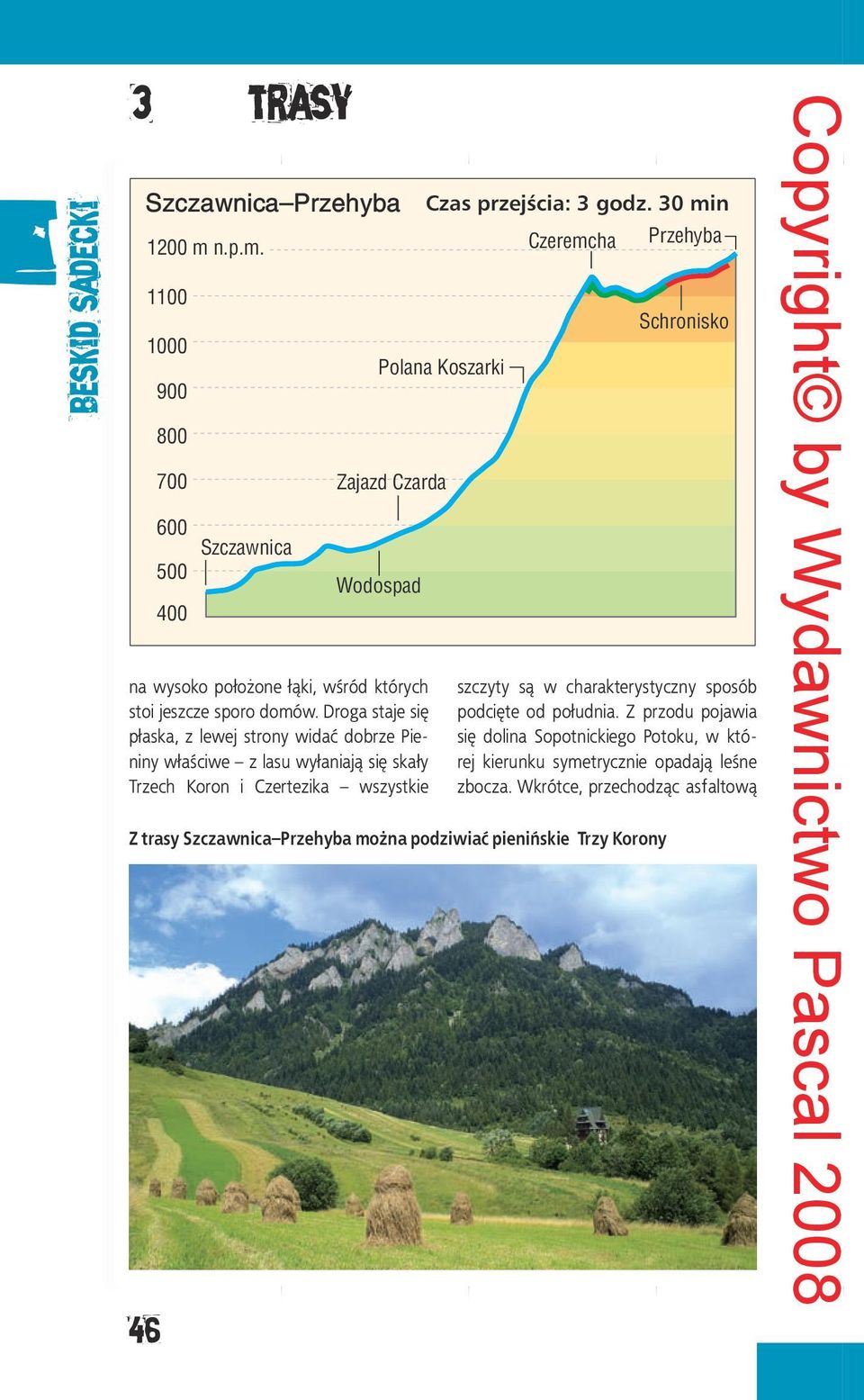 .p.m. 1100 1000 900 800 700 600 500 400 Szczawnica Zajazd Czarda Wodospad Czas przejścia: 3 godz.