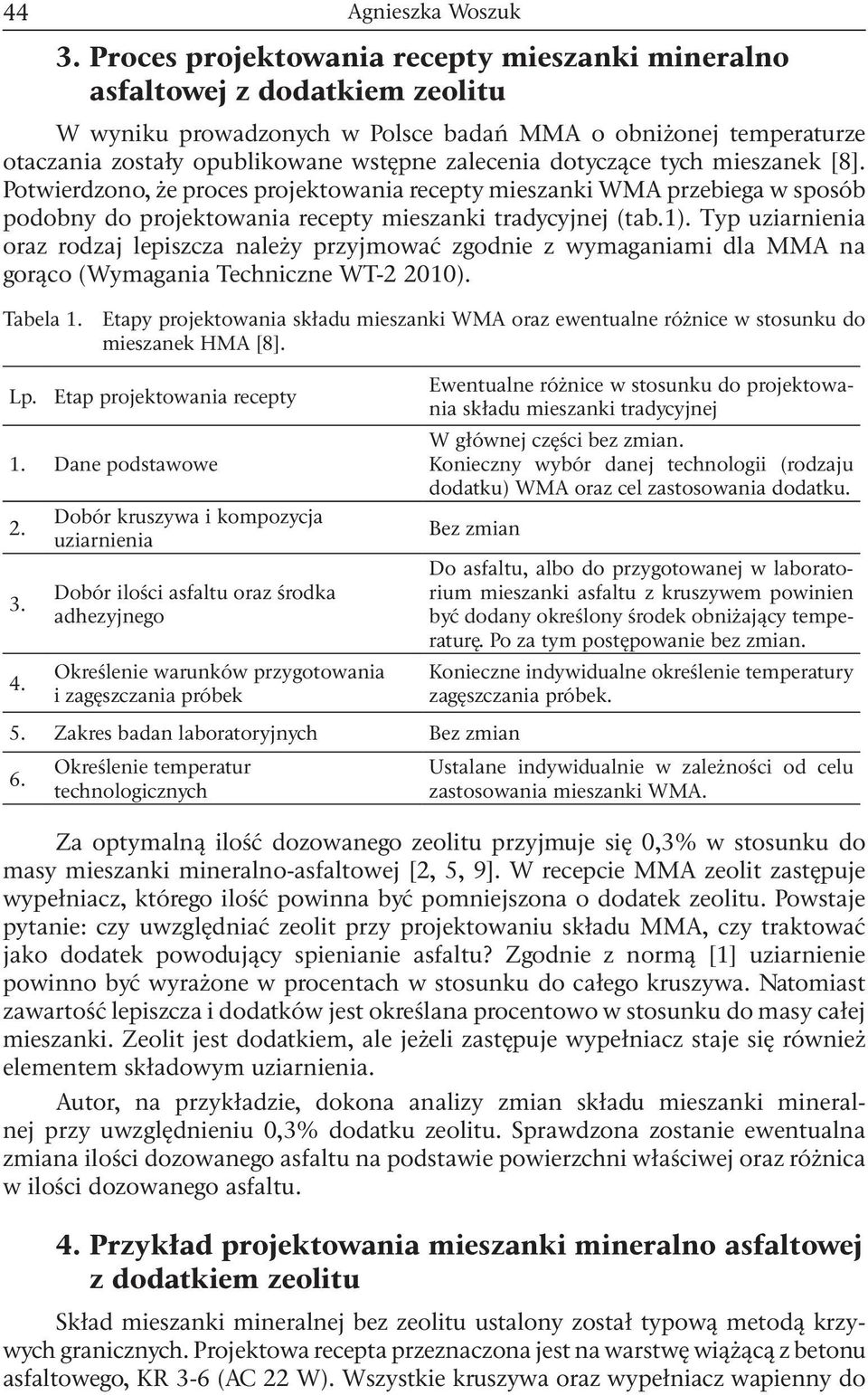 Typ uziarnienia oraz rodzaj lepiszcza należy przyjmować zgodnie z wymaganiami dla MMA na gorąco (Wymagania Techniczne WT-2 2010). Tabela 1.