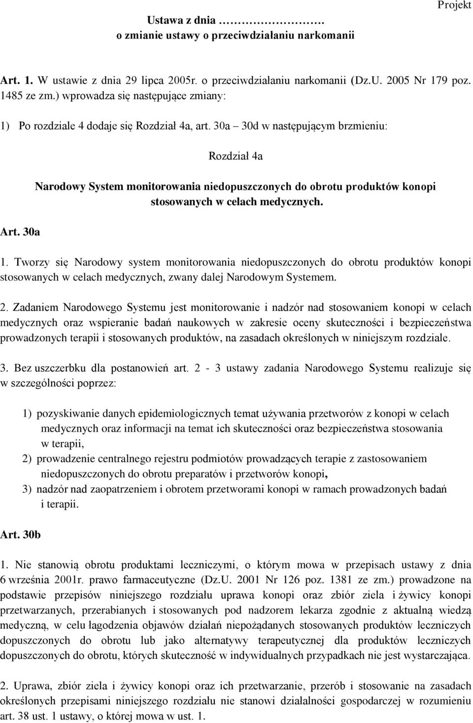 30a Rozdział 4a Narodowy System monitorowania niedopuszczonych do obrotu produktów konopi stosowanych w celach medycznych. 1.