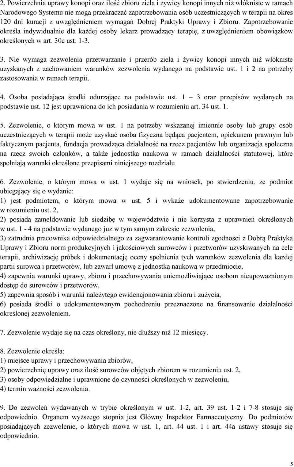 30c ust. 1-3. 3. Nie wymaga zezwolenia przetwarzanie i przerób ziela i żywicy konopi innych niż włókniste uzyskanych z zachowaniem warunków zezwolenia wydanego na podstawie ust.