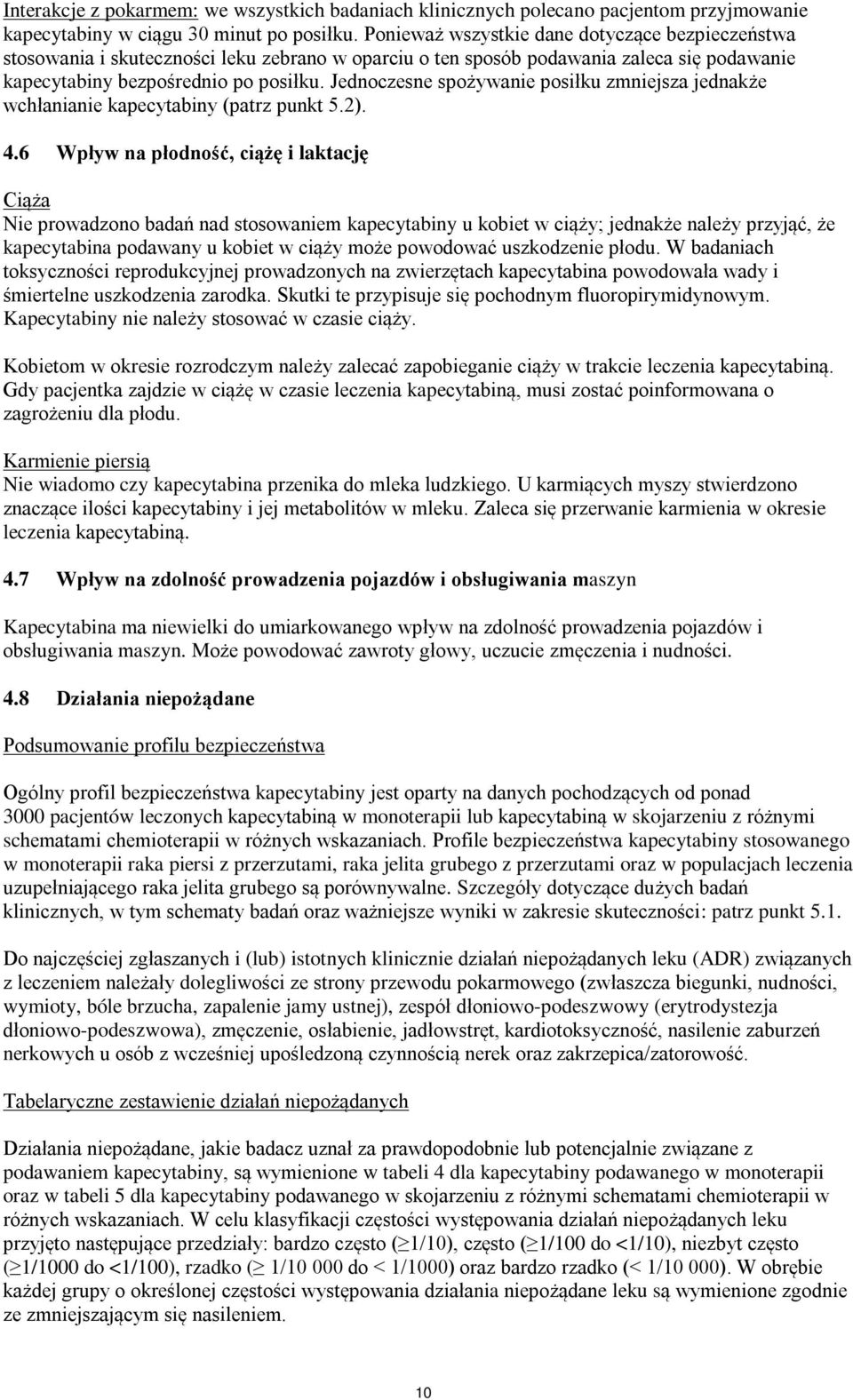 Jednoczesne spożywanie posiłku zmniejsza jednakże wchłanianie kapecytabiny (patrz punkt 5.2). 4.