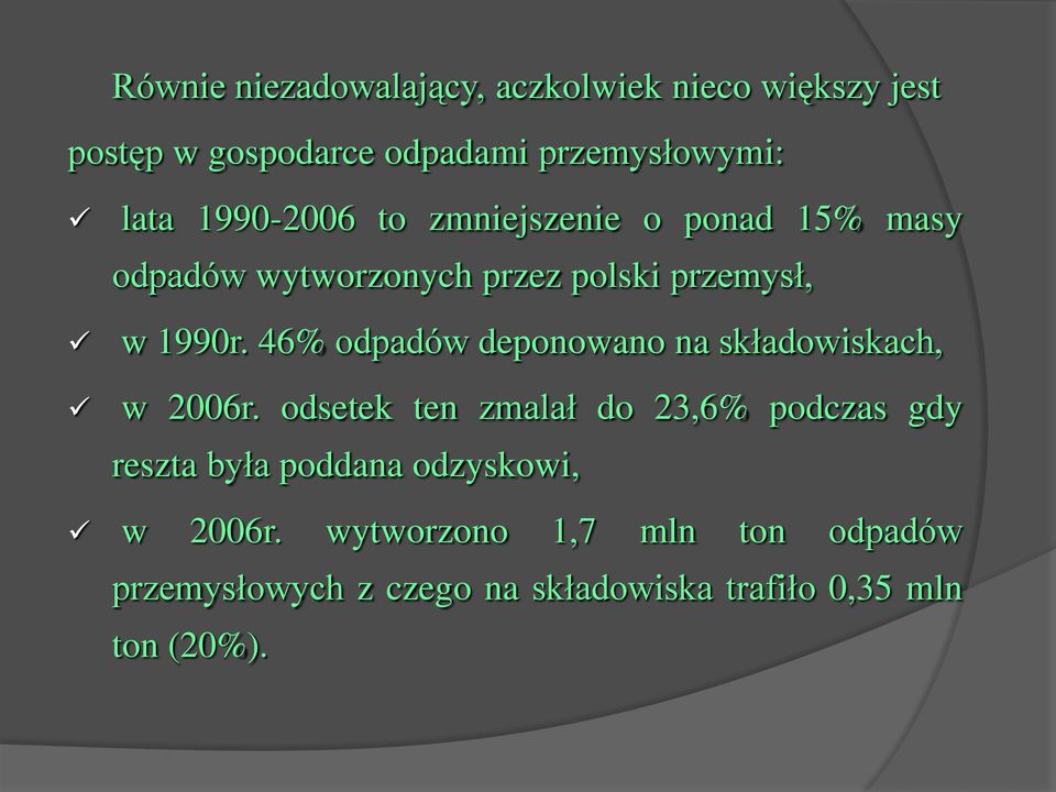 46% odpadów deponowano na składowiskach, w 2006r.