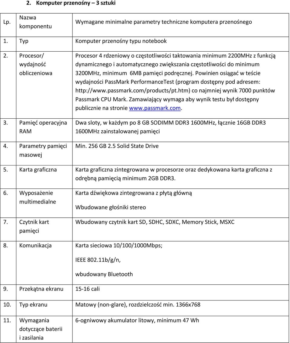 Parametry pamięci masowej Procesor 4 rdzeniowy o częstotliwości taktowania minimum 2200MHz z funkcją dynamicznego i automatycznego zwiększania częstotliwości do minimum 3200MHz, minimum 6MB pamięci