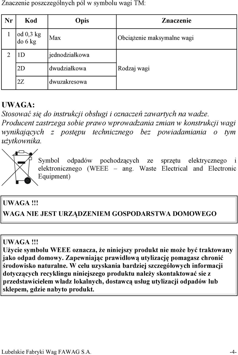 Producent zastrzega sobie prawo wprowadzania zmian w konstrukcji wagi wynikających z postępu technicznego bez powiadamiania o tym użytkownika.