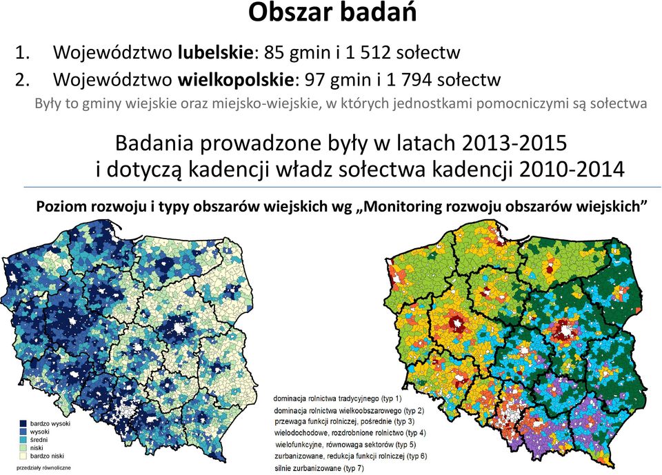 wiejskie oraz miejsko-wiejskie, w których jednostkami pomocniczymi są sołectwa Badania prowadzone były w latach