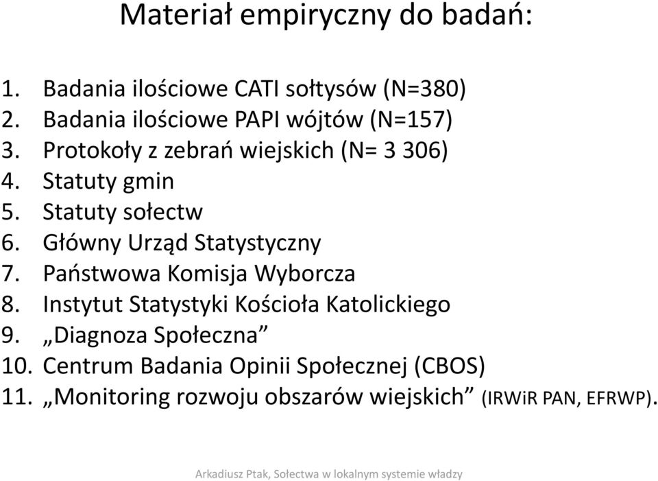 Statuty sołectw 6. Główny Urząd Statystyczny 7. Państwowa Komisja Wyborcza 8.