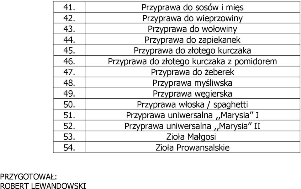 Przyprawa do złotego kurczaka z pomidorem 47. Przyprawa do żeberek 48. Przyprawa myśliwska 49.