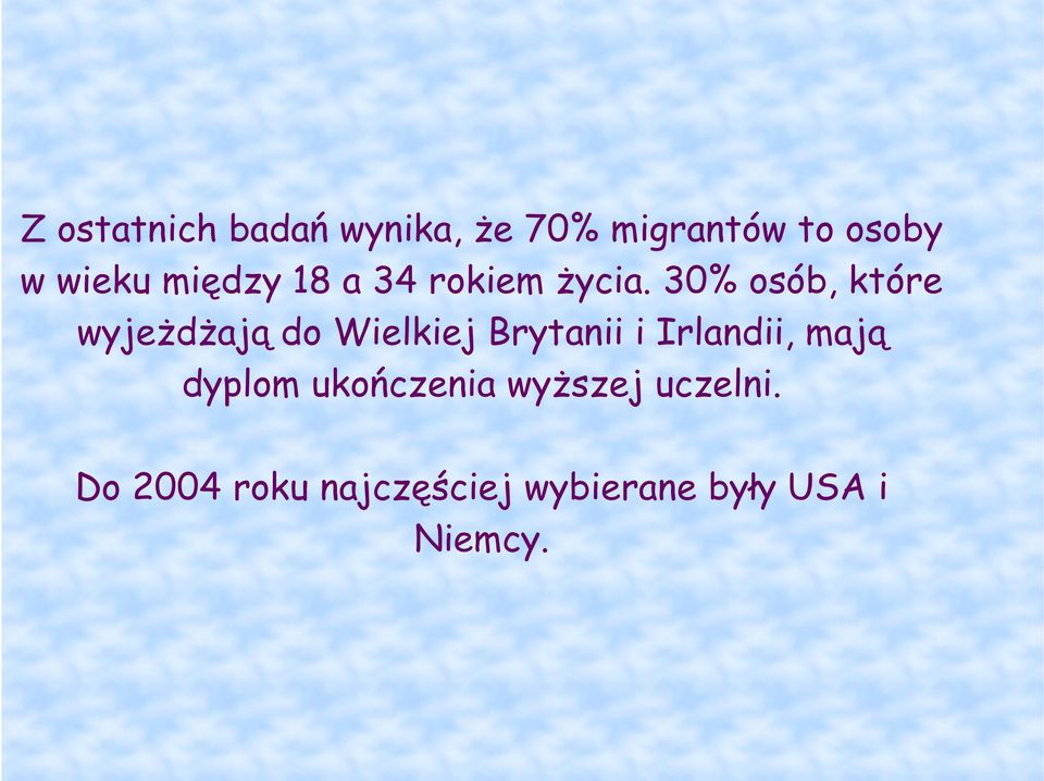 30% osób, które wyjeŝdŝają do Wielkiej Brytanii i Irlandii,