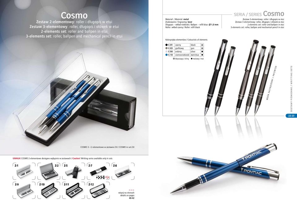 silver C-10 ciemnoniebieski dark blue błyszczący / shiny matowy / mat SERIA / SERIES  pencil in etui 22-23 COSMO 3- i 2-elementowe w zestawie Z-8 / COSMO in set Z-8 UWAGA!