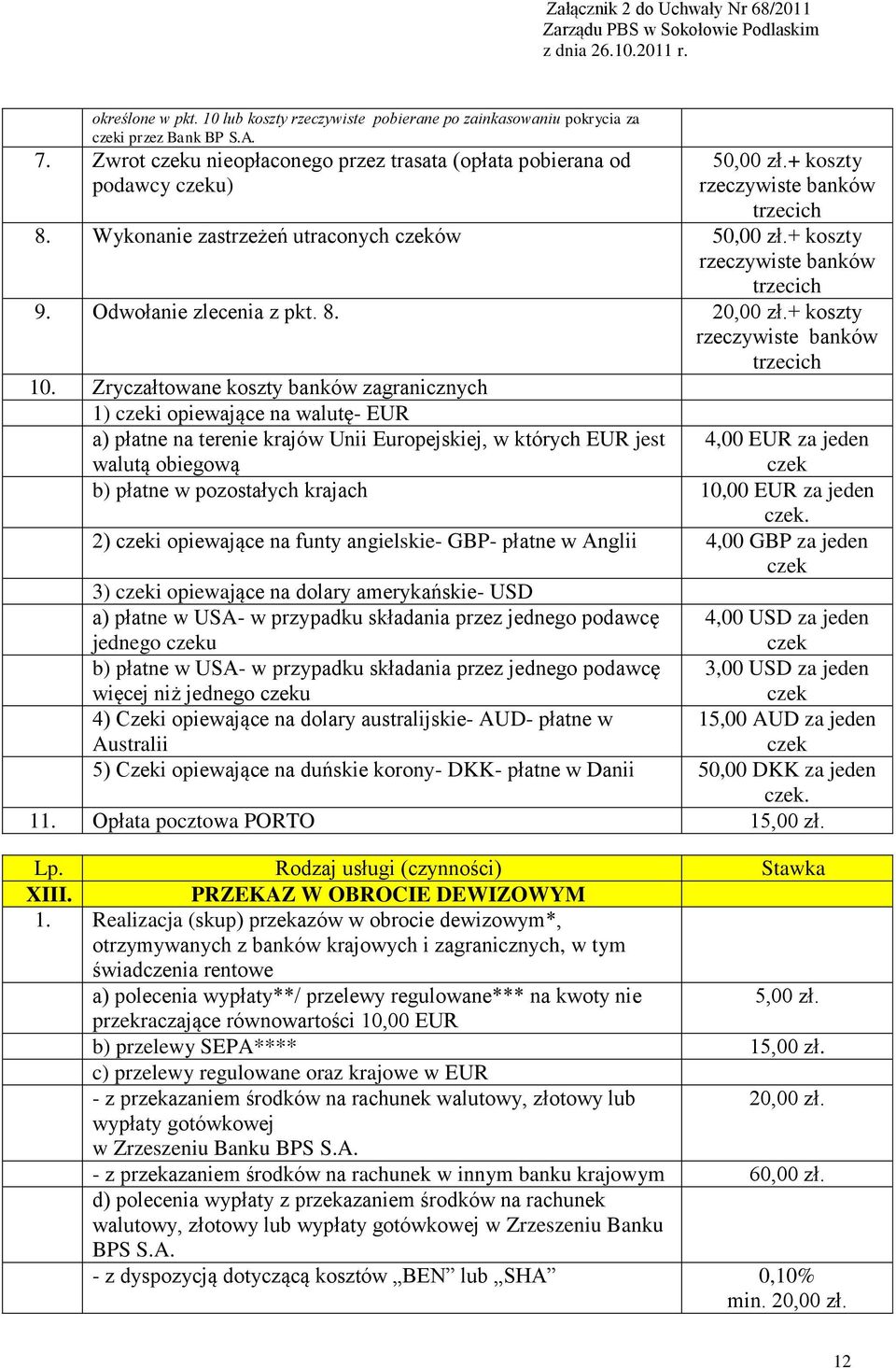 + koszty rzeczywiste banków trzecich 10.