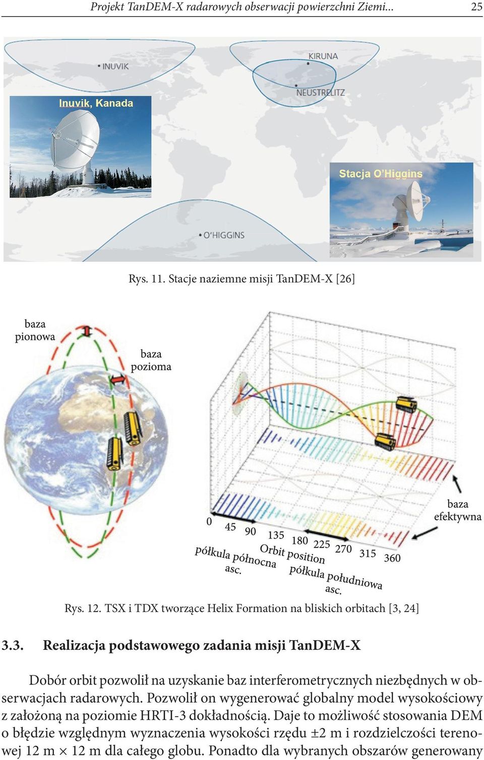 24] 3.3. Realizacja podstawowego zadania misji TanDEM-X Dobór orbit pozwolił na uzyskanie baz interferometrycznych niezbędnych w obserwacjach radarowych.