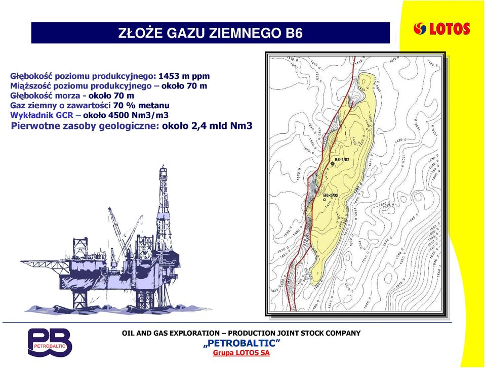 - około 70 m Gaz ziemny o zawartości 70 % metanu Wykładnik GCR